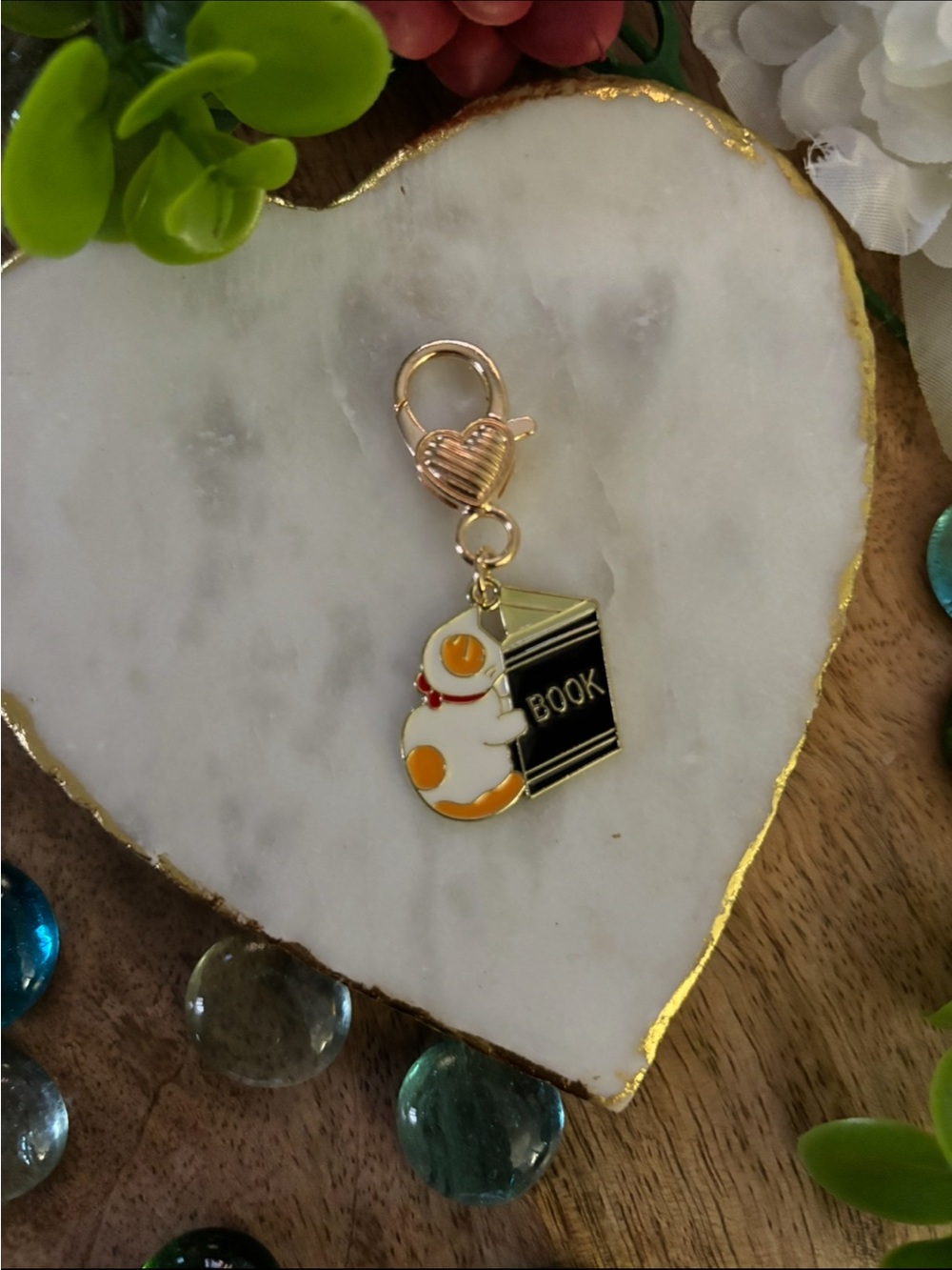 Cat Reading a Book Keychain